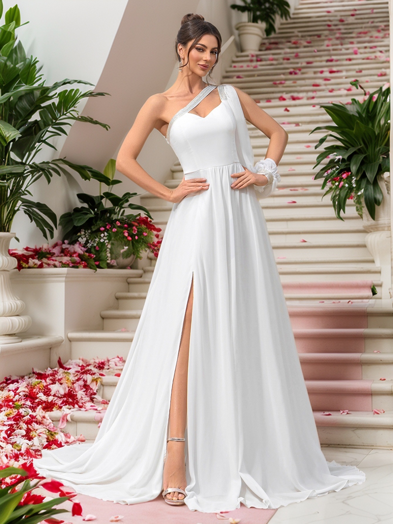 Women One-shoulder Sleeve Formal Party Wedding Wedding Dress Evening Dress Bridesmaid Dress