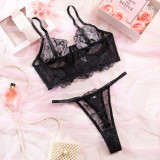 Women See-Through French Lace Fishbone Bra Sexy Lingerie Two-piece Set