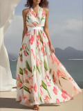 Women Suspender Print Beach Holidays Dress