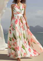 Women Suspender Print Beach Holidays Dress