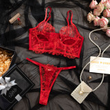 Women See-Through French Lace Fishbone Bra Sexy Lingerie Two-piece Set