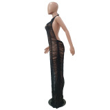 Women Sexy Solid Knitting Beach Maxi Dress