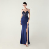 Women Off-shoulder Sexy Evening Applique Beaded Tube Fishbone Pressed Evening Dress