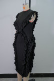 Women summer ruffle solid bodycon dress