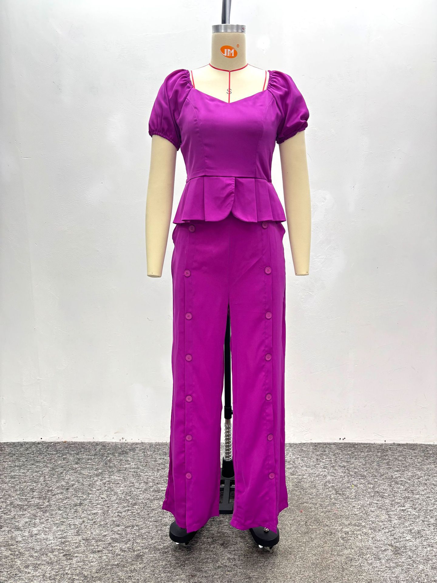 African Women Square Neck Ruffle Top And Solid Trousers Two-piece Set