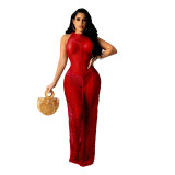 Women Sexy Solid Knitting Beach Maxi Dress