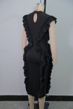 Women summer ruffle solid bodycon dress