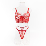 Women See-Through French Lace Fishbone Bra Sexy Lingerie Two-piece Set