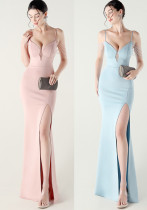 Women Beaded Fishbone Lace-Up Party Evening Dress