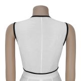 Women casual v-neck button top and trousers two-piece suit