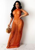 Women Sexy Solid Knitting Beach Maxi Dress