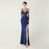 Women Applique Beaded Tube Fishbone Pressed Beaded Off-shoulder Sexy Evening Dress