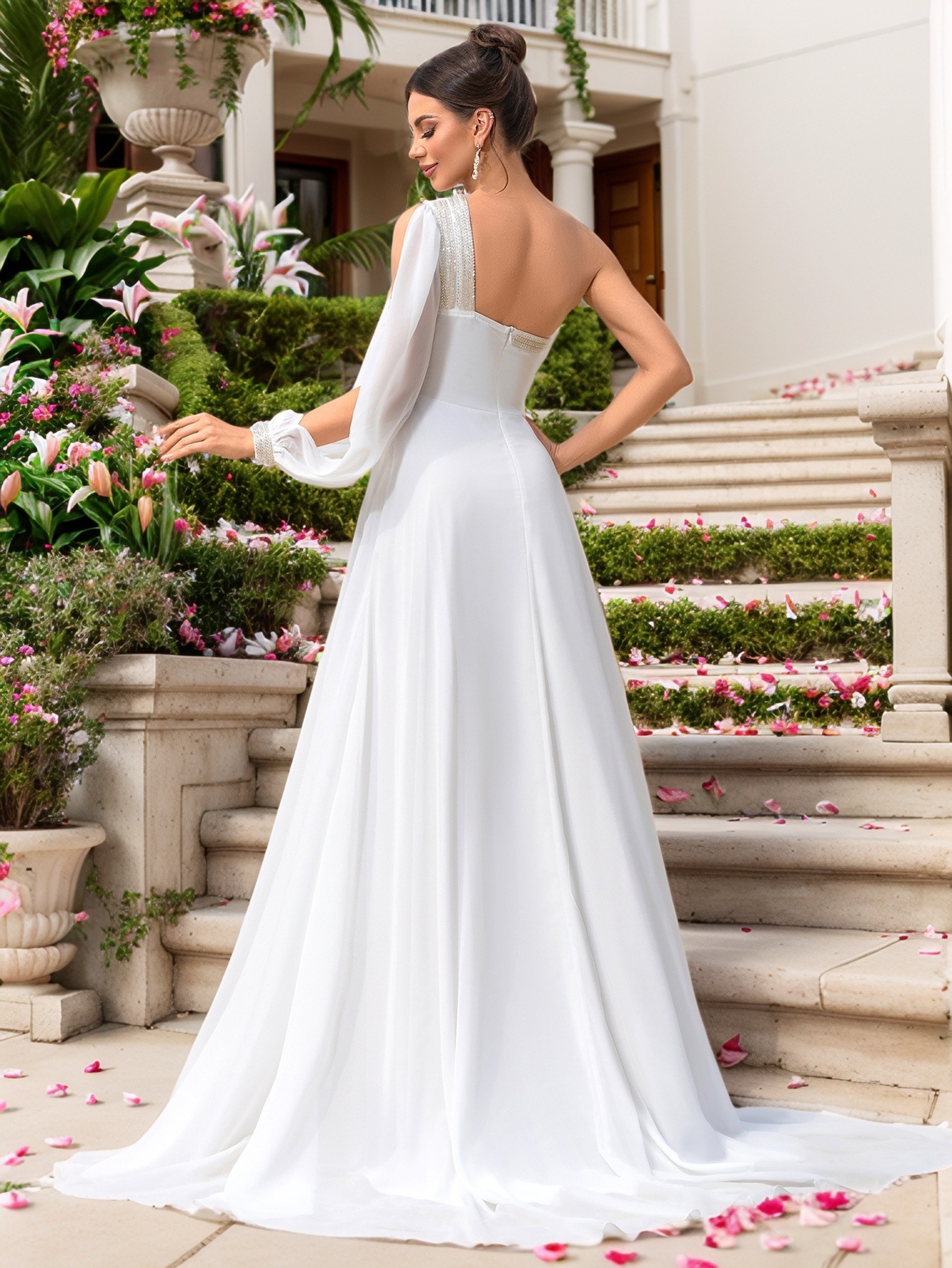 Women One-shoulder Sleeve Formal Party Wedding Wedding Dress Evening Dress Bridesmaid Dress