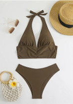 Women Summer Solid Sexy Two Pieces Halter Neck Bikini Swimwear Women Summer Solid Sexy Two Pieces Halter Neck Bikini Swimwear