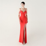Women Beaded Fishbone Lace-Up Party Evening Dress