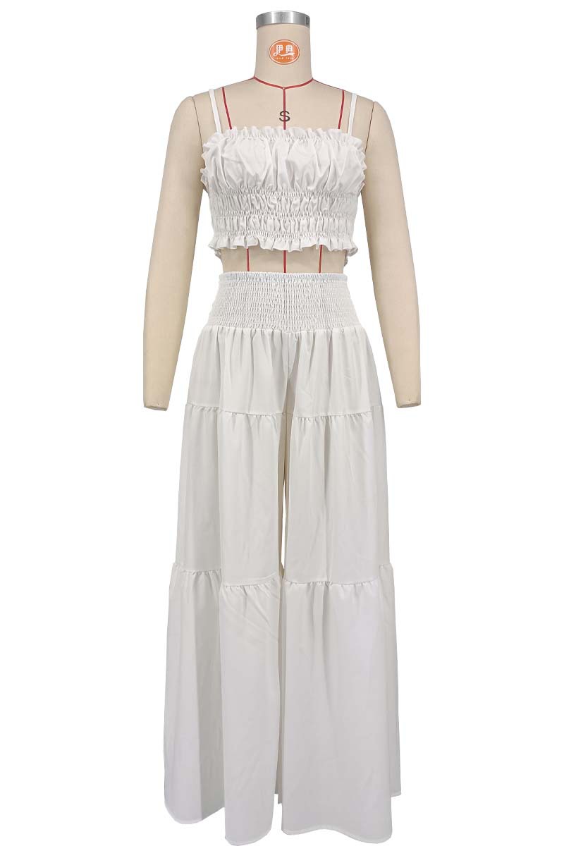 Summer/Autumn African Solid Color Strap Top & Loose Wide Leg Pants Fashion Plus Size Two-Piece Set