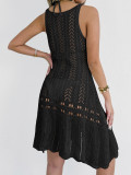Women hollow hand-crocheted flower patchwork beach cover-up dress