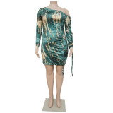 Plus Size Women's Sexy Slash Shoulder Nightclub Print Bodycon Dress
