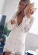 Spring/Summer Women's Lace Long-Sleeved V-Neck Solid Color Chiffon Dress