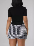 Plus Size Women Summer Elegant Crop Top and Striped Shorts Two-piece Set