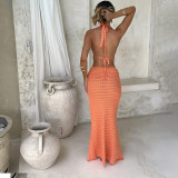 Sexy Hollow-Knit Blouse & Long Skirt Casual Holiday Beach Wear for Women