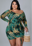Plus Size Women's Sexy Slash Shoulder Nightclub Print Bodycon Dress