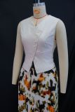 Women's Summer V-Neck Button Vest Top & Printed Pleated Long Skirt Set