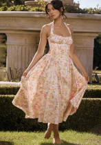 Summer Fashion Print Halter Neck Strap Long Dress