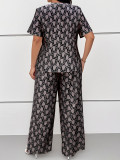 Plus Size Casual Women Elegant Short Sleeve Top and Trousers Two-piece Set
