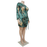 Plus Size Women's Sexy Slash Shoulder Nightclub Print Bodycon Dress