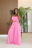 Summer/Autumn African Solid Color Strap Top & Loose Wide Leg Pants Fashion Plus Size Two-Piece Set