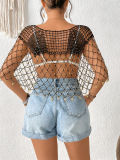 Hollow Beaded Tassel CapeSee-Through Sunscreen Beach Bikini Cover-Up