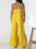 Women's Fashion Solid Color Strap Sleeveless Casual Loose Jumpsuit