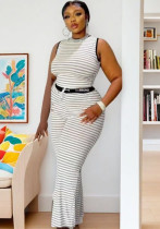 Women striped knitting tank top and pants two-piece set