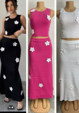 Women spring and summer flower sexy sleeveless top and strap dress two-piece set