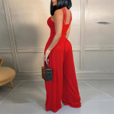 Women Career Sexy Strap Cross Wide Leg Jumpsuit