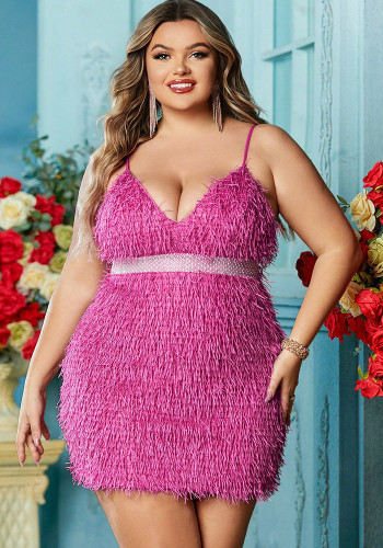 Plus Size Spring/Summer Fluffy Tassel Dress