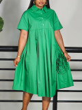 Women's African Short Sleeve Solid Color A-Line Shirt Dress
