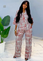 Women's Summer Printed Three-Quarter Sleeve Shirt & Loose Top Trousers Set