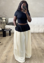 Women's Summer Slim Short Top & Wide Leg Contrast Color Trousers Set Women's Summer Slim Short Top & Wide Leg Contrast Color Trousers Set