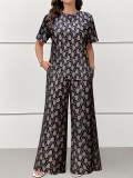 Plus Size Casual Women Elegant Short Sleeve Top and Trousers Two-piece Set