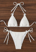 Women Solid Backless Lace-Up Two Pieces Swimwear Bikini