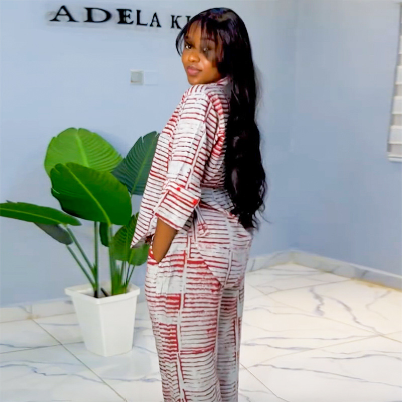 Women's Summer Printed Three-Quarter Sleeve Shirt & Loose Top Trousers Set