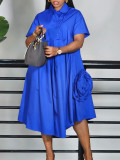 Women's African Short Sleeve Solid Color A-Line Shirt Dress