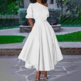 Chic Elegant Solid Color Slash Shoulder Belt Irregular Dress