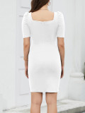 Women's Sexy Puff Sleeve Square Neck Solid Color Bodycon Dress