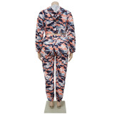 Women's Sexy Fashion Casual Camouflage Print Hooded Two-Piece Pants Set
