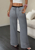 Women's Spring/Autumn Casual Black & White Striped High Waist Loose Wide-Leg Pants Women's Spring/Autumn Casual Black & White Striped High Waist Loose Wide-Leg Pants