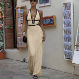 Sexy Low Back Slim Lace-Up Cross V-Neck Sleeveless Long Dress Summer Beach & Casual Holiday Wear