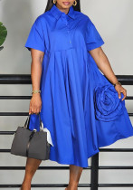 Women's African Short Sleeve Solid Color A-Line Shirt Dress